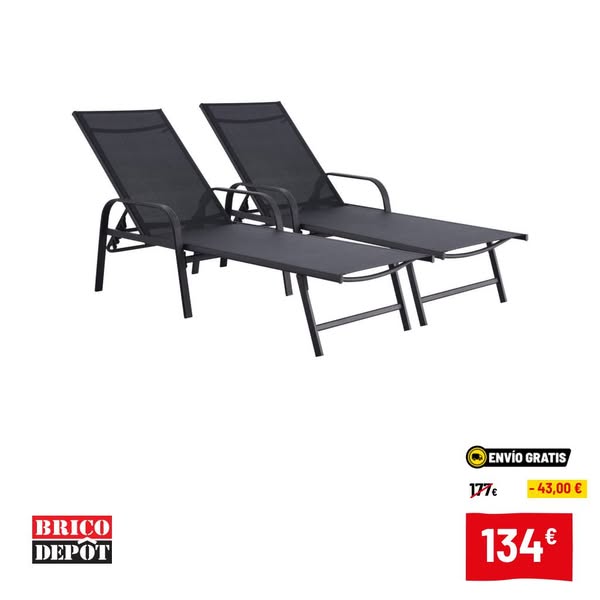 Juego de 2 tumbona de acero "farniente" - negra