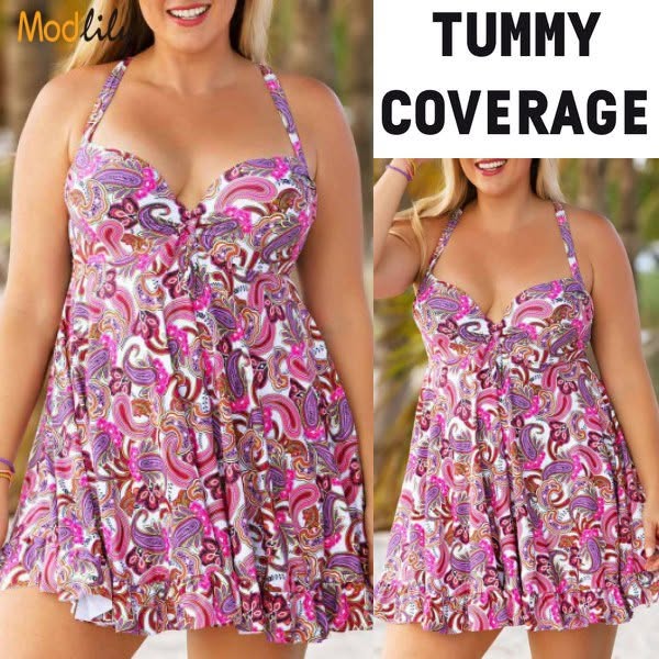 Das Creative dahinter: Criss Cross Mid Waisted Paisley Print One Piece Swimdress
