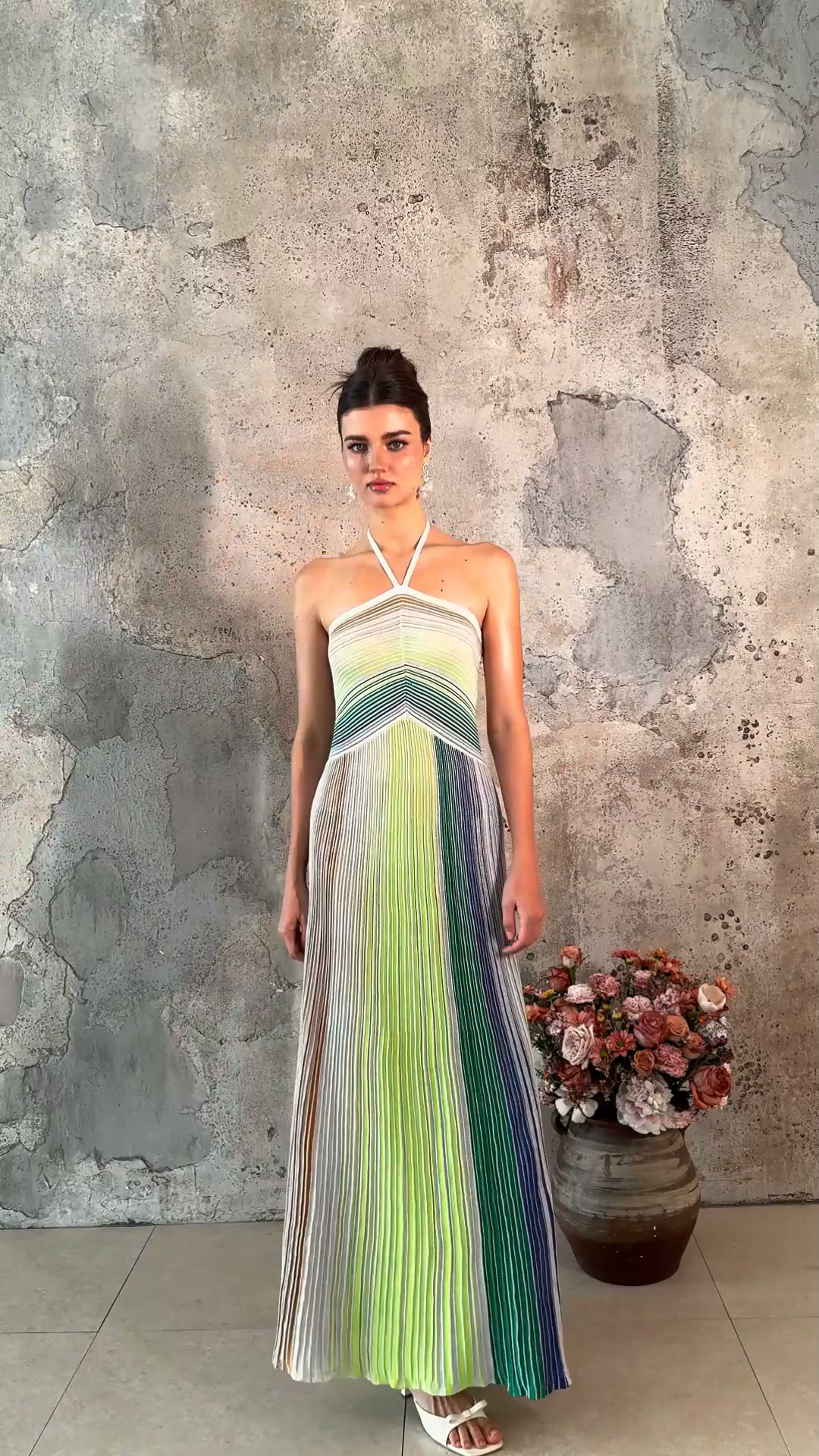 Metallic Knit Open Back Maxi Dress