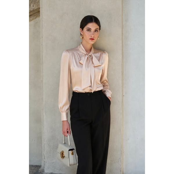 Lena Silk Bow Blouse