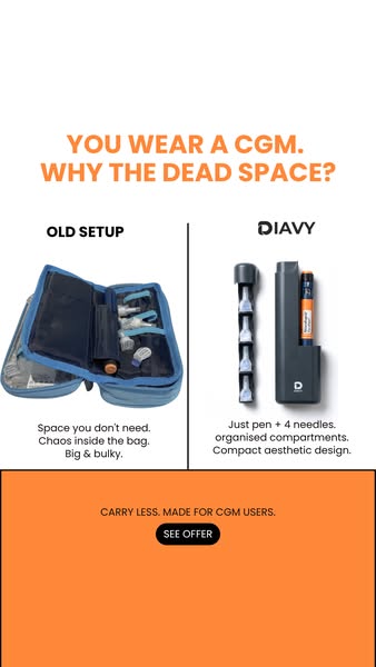 Modern T1D · CGM Sensor. Phone. DIAVY.