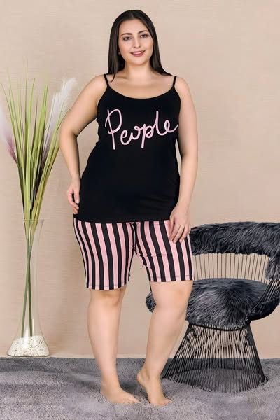 Γυναικεία Πιτζάμα Τιράντα Με Βερμούδα 10381 - ΠΟΛΥΧΡΩΜΟ, 3XL