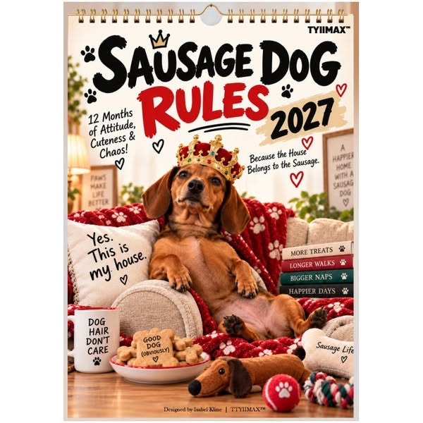TYIIMAX™ 2027 Funny Dachshund Wall Calendar – Sarcastic Sausage Dog Calendar, A4 Monthly Dog Lover Gift - 1 PC