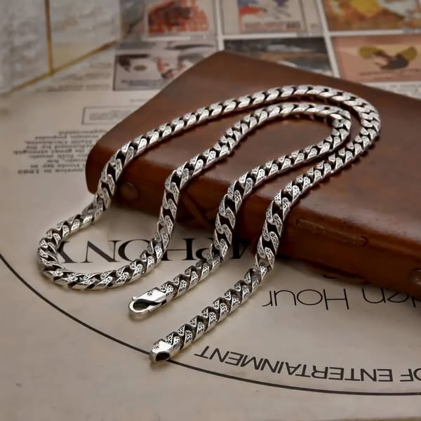 Embroidery Patterned 925 Silver Chain Necklace for Men - Fulda