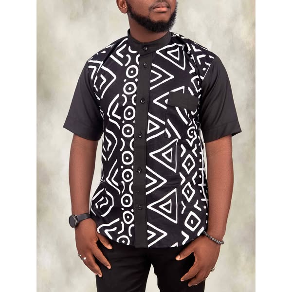 Black & White Men Pattern Ankara Shirt