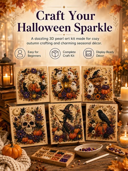3D Pearl Art Halloween DIY Kit – Spooky Diamond Painting, All-in-One Supplies