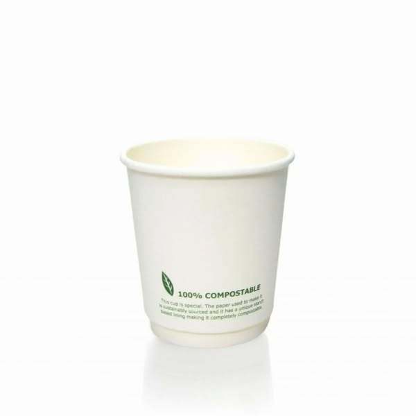 500 x 6oz Compostable White Double Wall Paper Cup