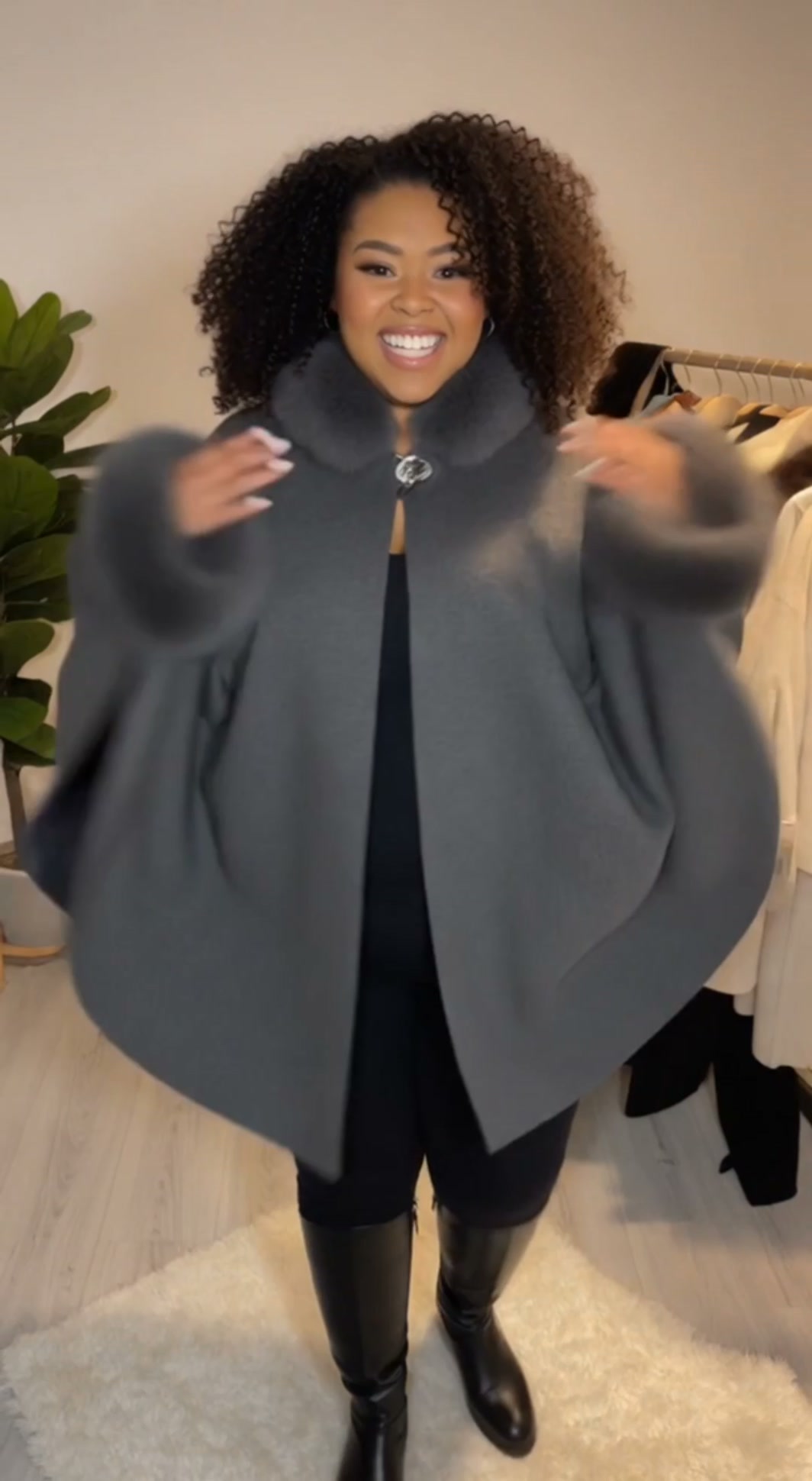 Hepburn-Style Wool Cape Coat
