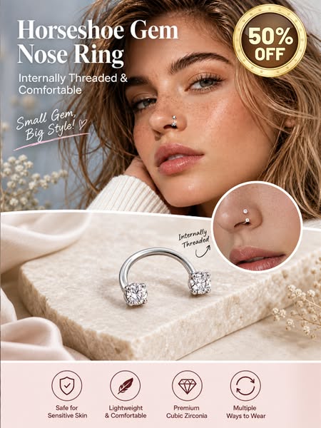 Horseshoe Gem Nose Ring – Internally Threaded & Comfortable