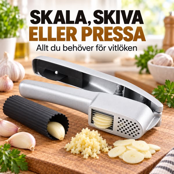 Pressa & skiva vitlök – med ett enda verktyg