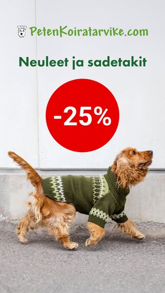Neuleet ja sadetakit koirille -25%