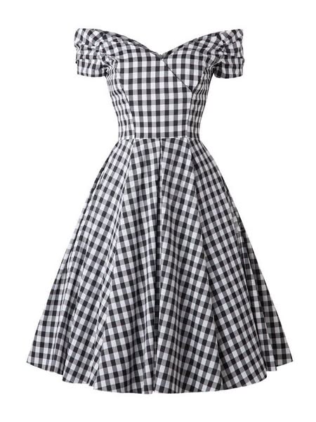 Black 1950s Plaid Swing Dress - Black / S