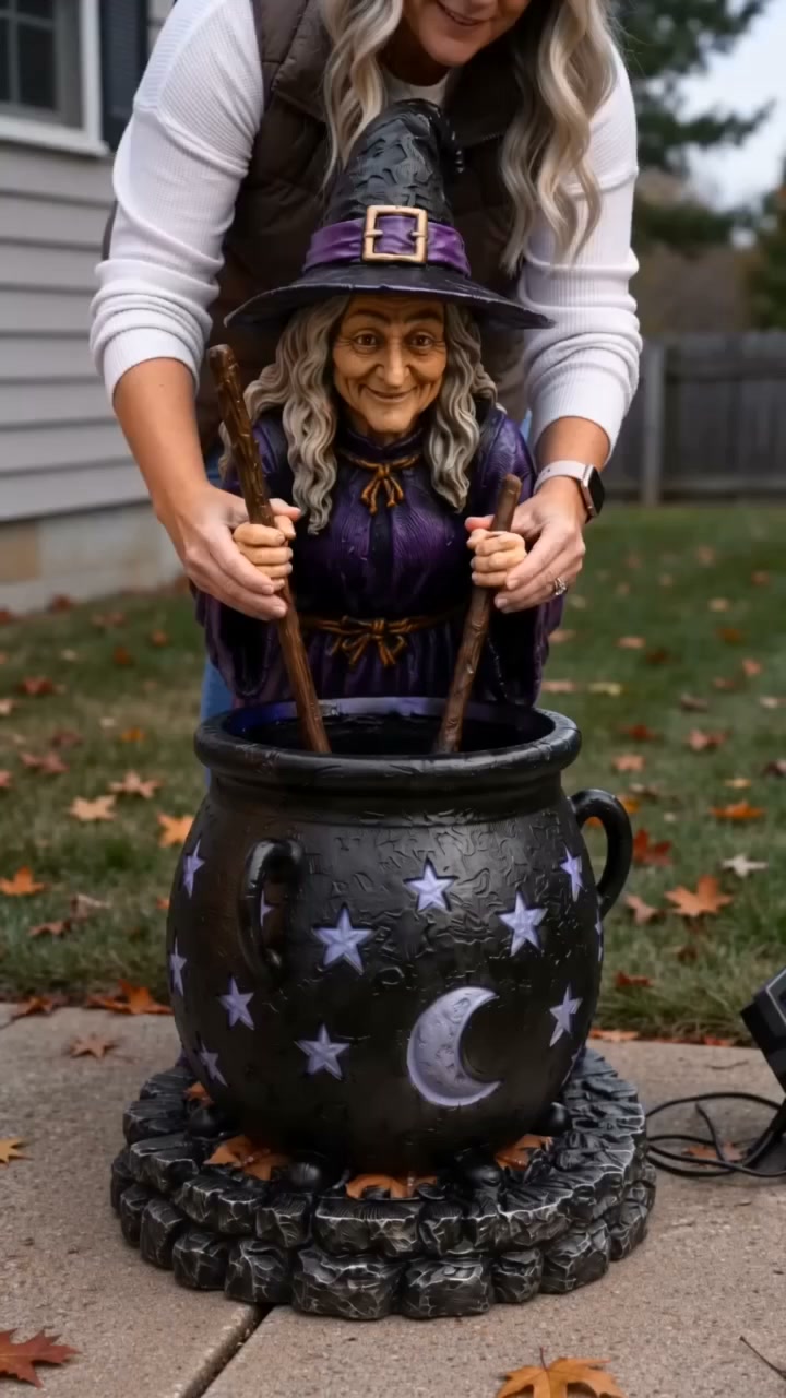 Halloween Witch Glowing Cauldron Solar Light