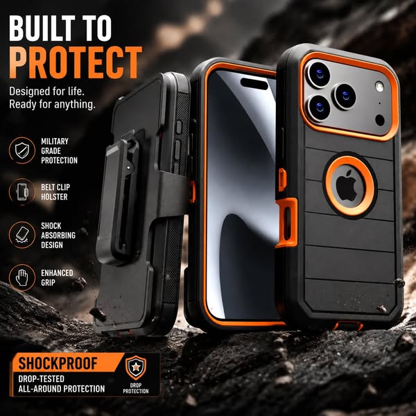 Heavy-Duty Tactical Belt Clip Armor Case with Integrated Kickstand
