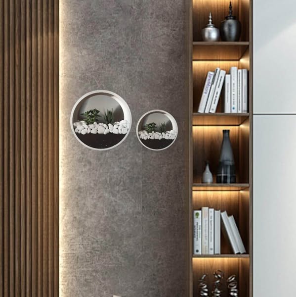Zestaw dekoracji na ścianę Circle planter M+L - Uniwersalna baza na START - 2x DeepBlack