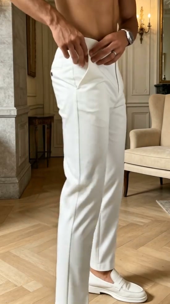 Men Solid White Wrinkle Resistant High Waist Center Crease Straight Leg Suit Dress Pants