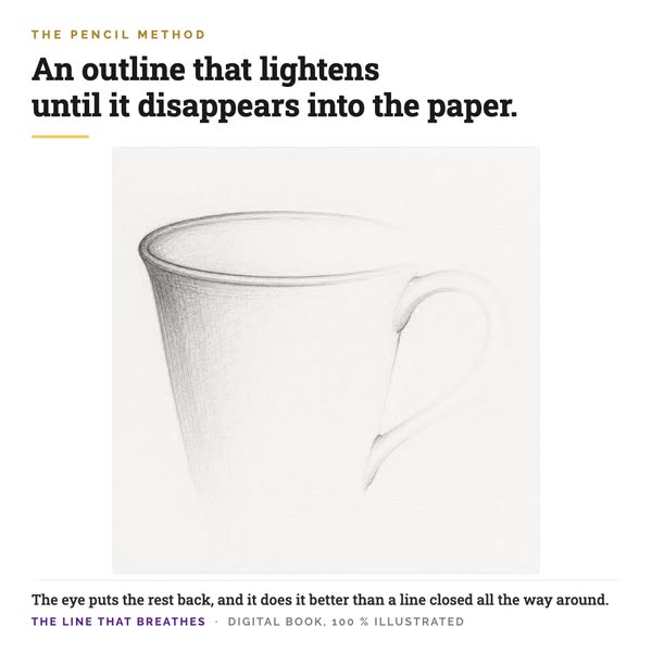 An outline that lightens until it disappears into the paper.