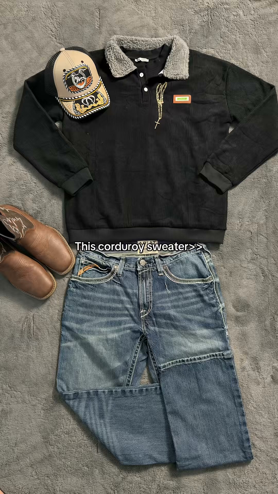 Corduroy texture. Cozy collar. Vintage energy.