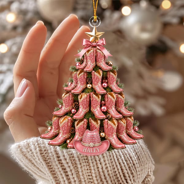 Custom Name Cowgirl Christmas Ornament