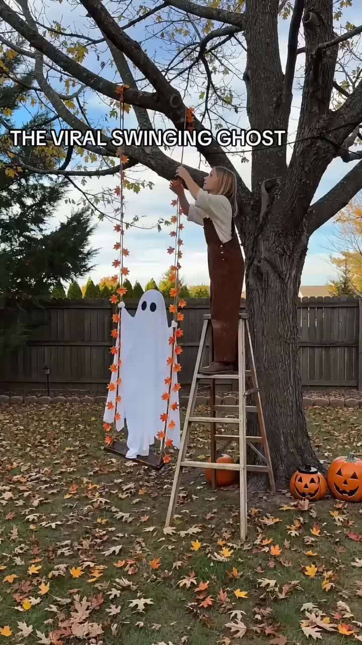 LED Light-Up Swinging Ghost Halloween Decoration