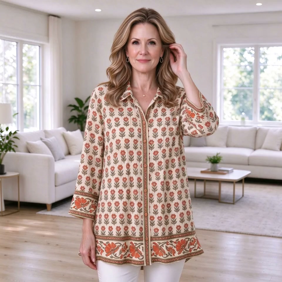 Cream Floral Button Tunic