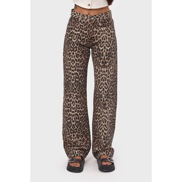 LEOPARD LOOSE MID RISE JEANS