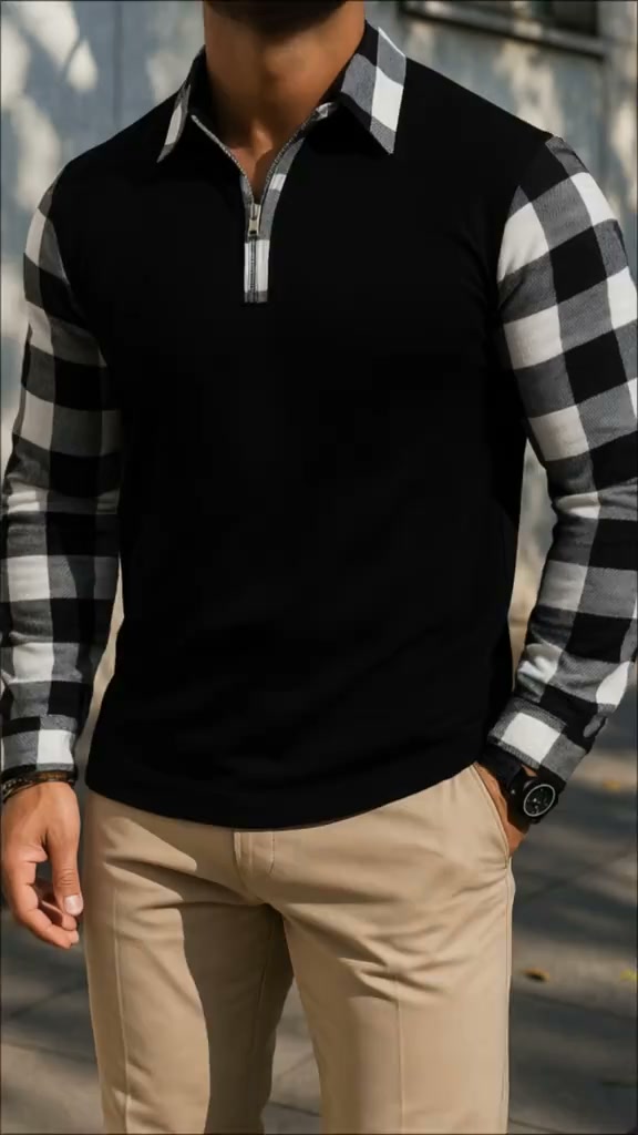 Men’s Plaid Sleeve Quarter-Zip Polo