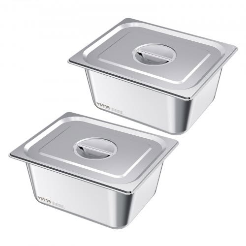 VEVOR Stainless Steam Hotel Pans with Lids 1/2 Size x 148mm Deep 9 L Table Steam Pans Anti Jam Restaurant Supplies Reusable Catering Storage