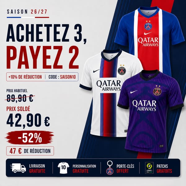 OFFRE CHOC : 3 Maillots pour le prix de 2 !