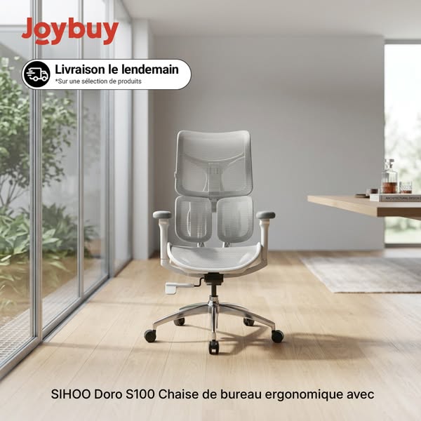 SIHOO Chaise de Bureau Ergonomique - Doro S100 avec Double Soutien Lombaire Dynamique et Dossier Réglable 5 Positions, Blanc