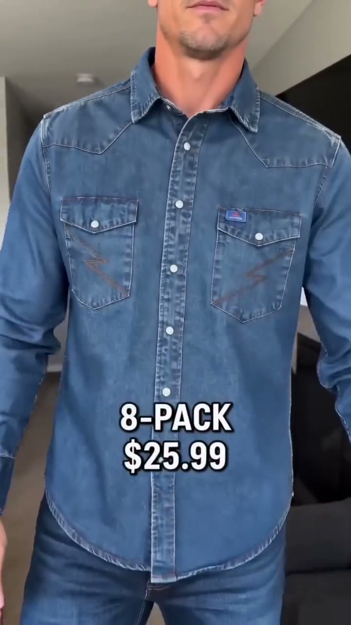 Hot SaleMen's Long Sleeve Stone-Washed and Pre-Washed Denim Work Shirt