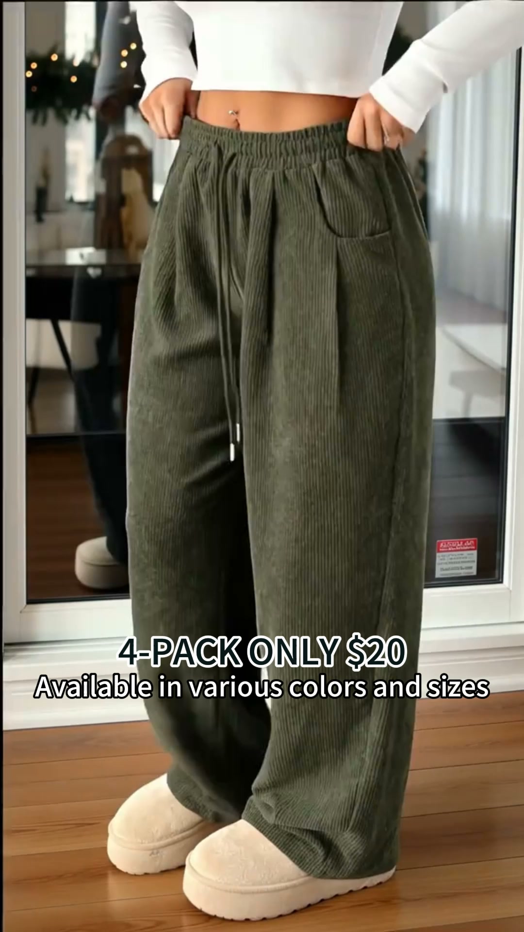 Women's Vintage Appeal Basic Loose-Fitting Baggy Solid Corduroy Drawstring Adjustable Bottom Pants