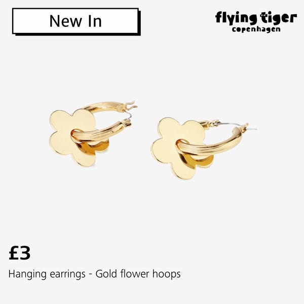 Hanging earrings - Gold flower hoops