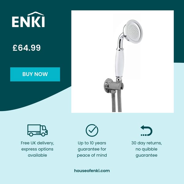 Traditional Brass & White Ceramic Hand Shower Kit Incl. Hose And Wall Bracket With Outlet - Chrome