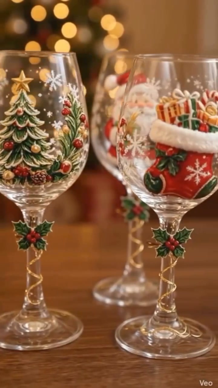 6‑Piece 3D Raised Christmas Wine Glasses | Gift‑Ready Box