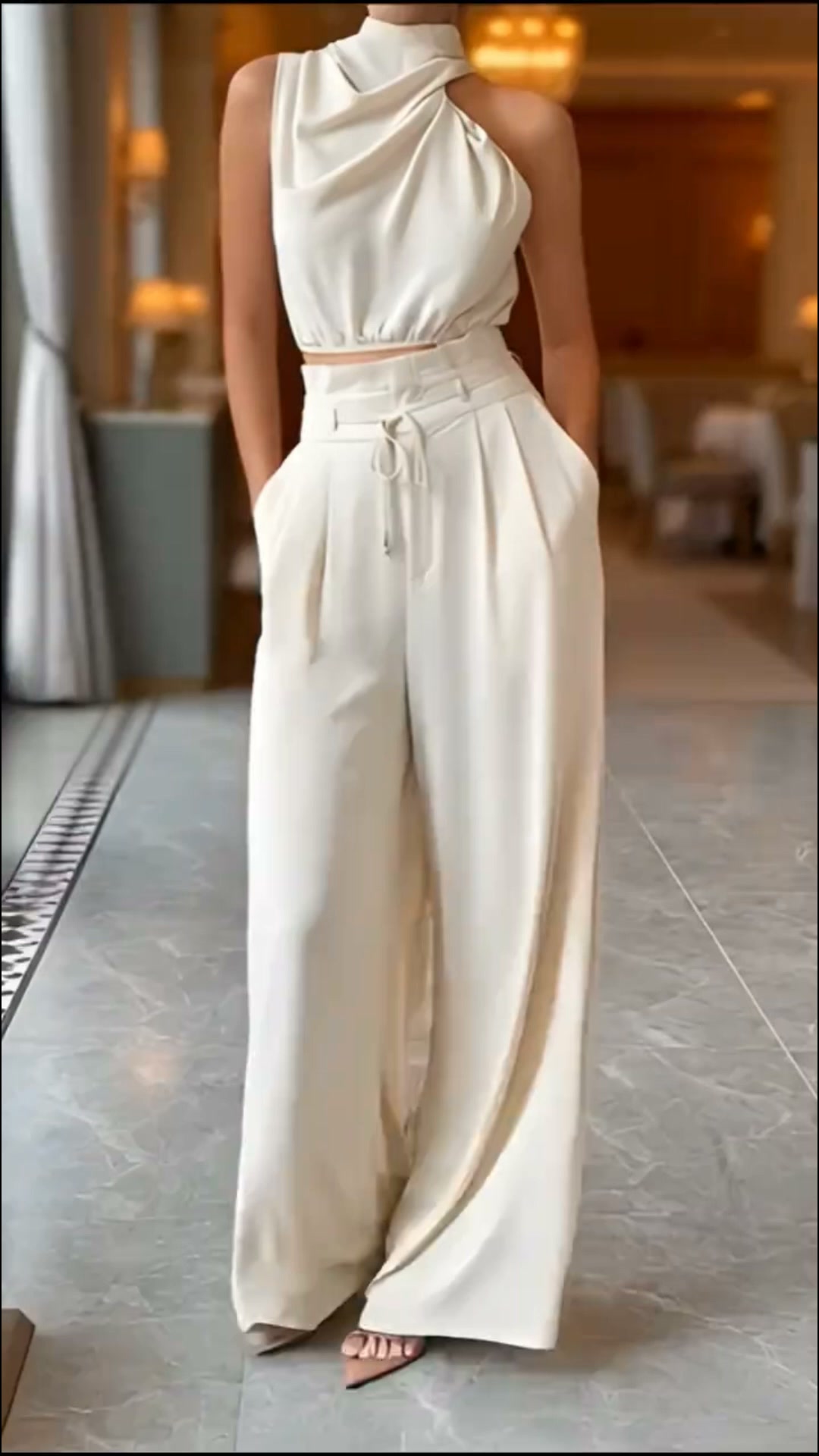 The Elara Draped One-Shoulder Pant Set