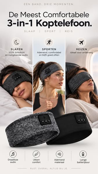 Slapen. Sporten. Reizen. Eén hoofdband.