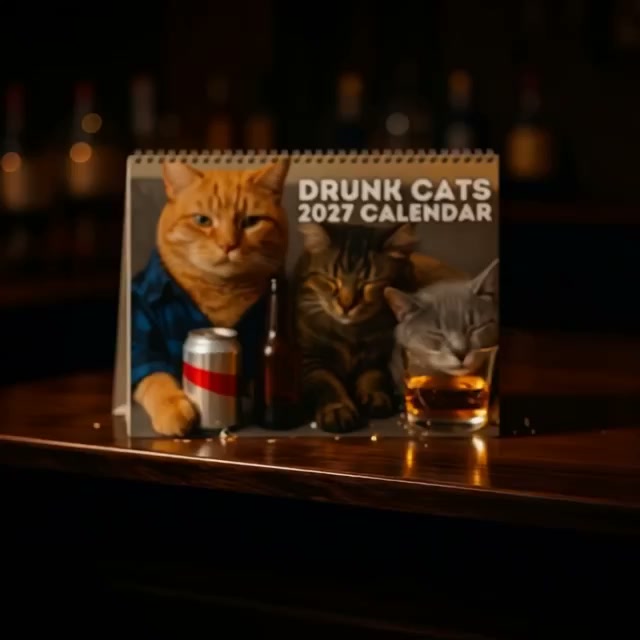Drunk Cats 2027 Wall Calendar 12 months of pure feline chaos!