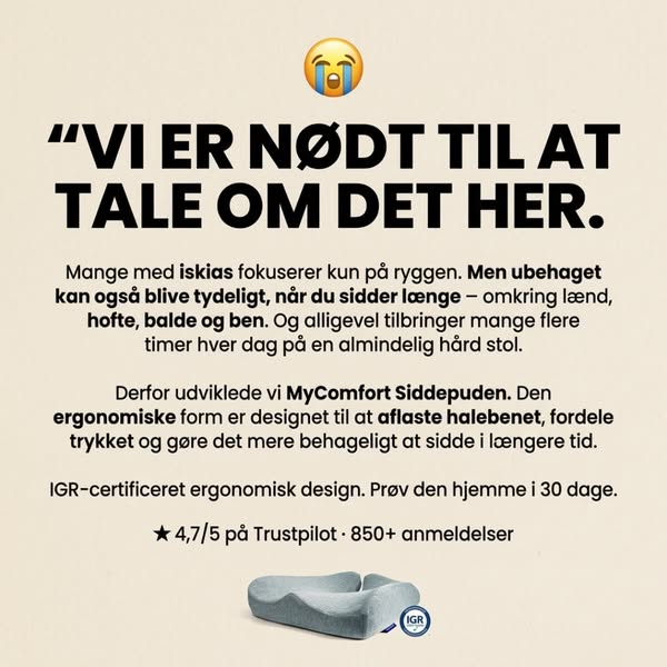 Aflast iskiasnerven med MyComfort Siddepude