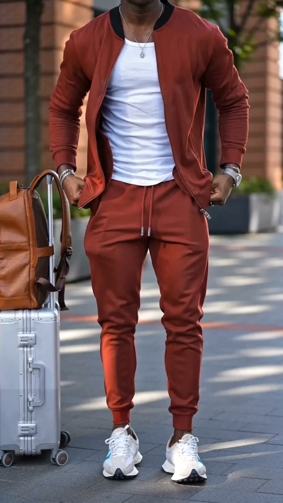 KZZ Men's Solid Zip Up Pocket Jacket & Drawstring Waist Pants Sportswear Set