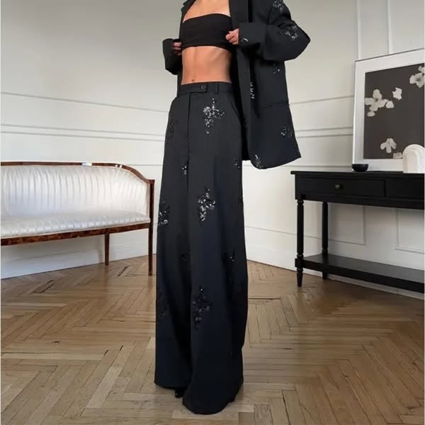 PANTALONE GESSATO CON PAILLETTES