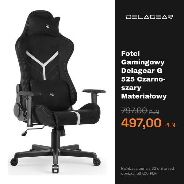 Fotel Gamingowy Delagear G 525 Czarno-szary Materiałowy