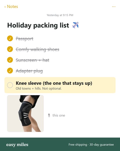 Don't forget the knee sleeve