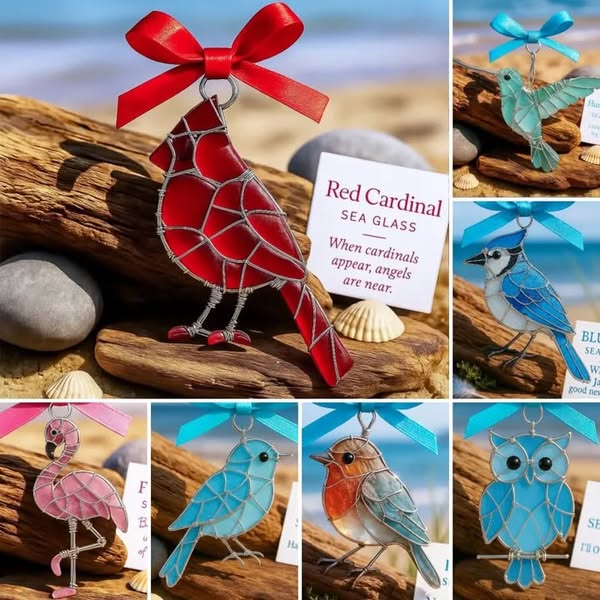 Handmade Sea Glass Bird Ornament