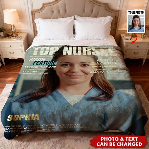 Top Nurses Magazine Cover Gift, Custom Nurse Photo Blanket