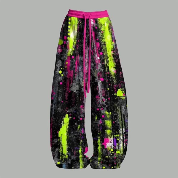 Neon Splash Paint Graphic Cami Top & Elasticated Trousers Two-Piece Set
