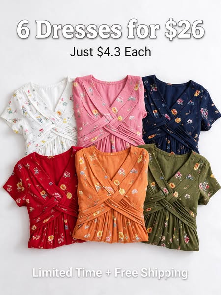 6 Dresses for $26 — Floral V-Neck Deal