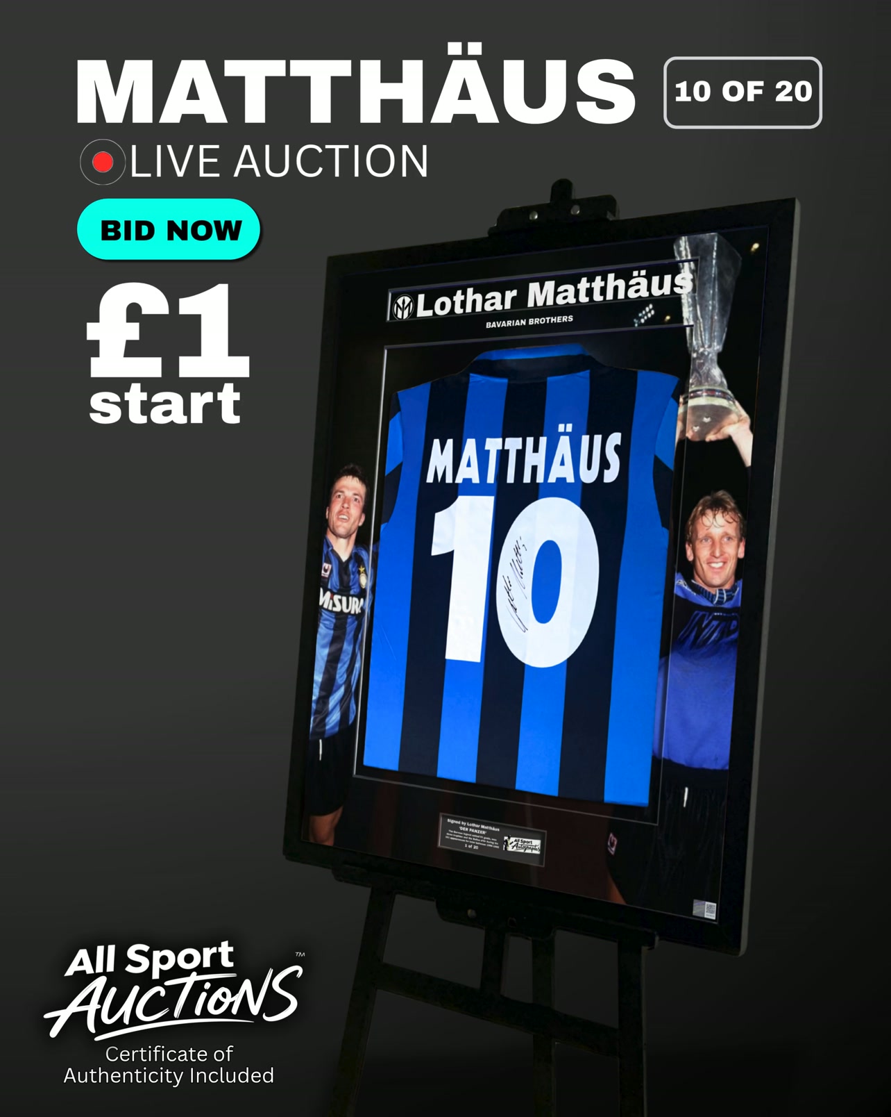 Bid on a 1990/91 Inter Milan Shirt Signed by Matthäus — Edition 10 of 20