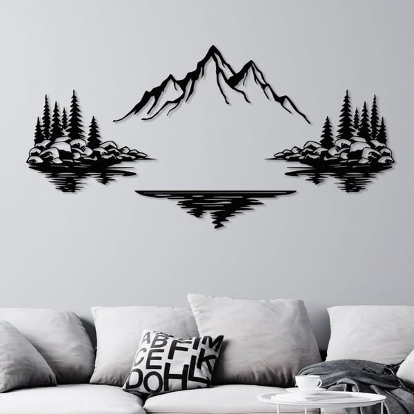 Mountain Lake Landscape Metal Wall Art – Galvanized Steel Lake Landscape