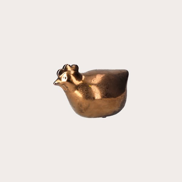 Golden Ceramic Hen with Antique Effect